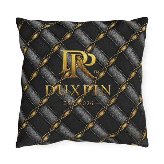 Duxpin Gold Crest Outdoor Pillow β Luxury Black Quilted Patio Accent