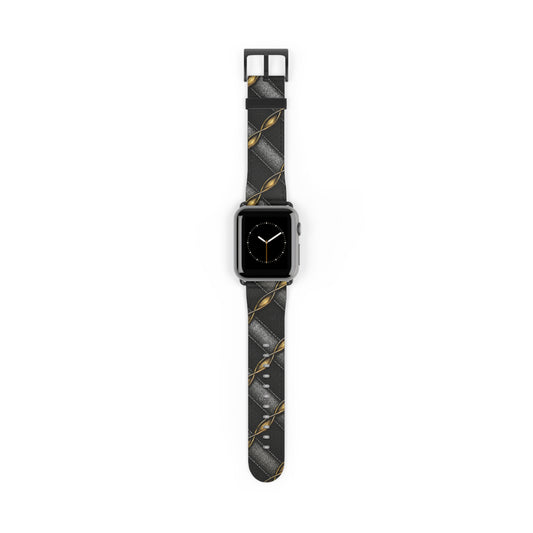 Black Quilted Leather Watch Band with Gold Chain Accent — Luxury Apple Watch Strap