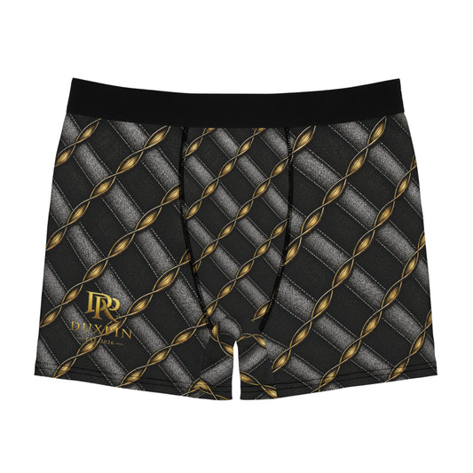 Men's Boxer Briefs — Black Quilted Chain Pattern with Gold Accent