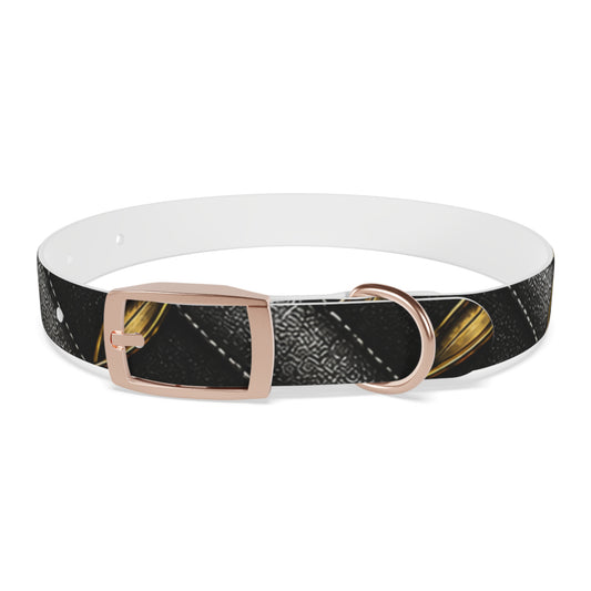 Black Leather & Gold Accent Dog Collar — Elegant Pet Collar for Small to Large Dogs