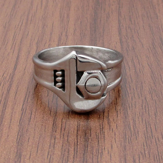 Punk 316L Stainless Steel Silver Color Hot Sale Men's Motor Biker Mechanic Screw Wrench Ring Jewelry