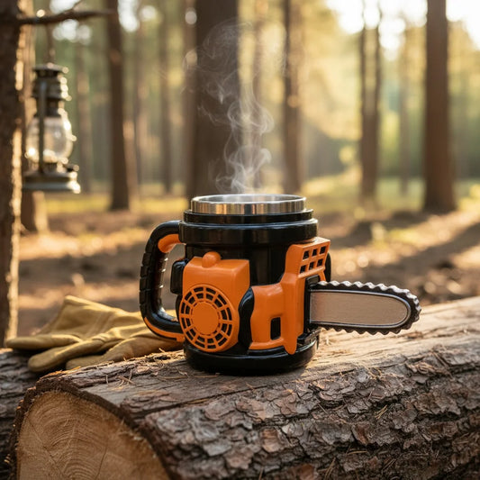 Chainsaw Shaped Resin Coffee Mug with Stainless Steel Liner,Novelty Chainsaw Coffee Cup, Unique Funny Tool Mug for Coffee
