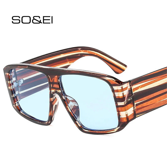 SO&EI Fashion Square Sunglasses Women Clear Gradient Shades UV400 Retro Men Wide Legs Trending Punk Sun Glasses