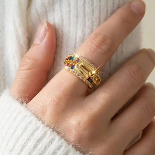 Unique Zipper Design Ring For Women Girls Colorful Cubic Zirconia Geometric Adjustable Finger Ring Party Dating Promise Jewelry