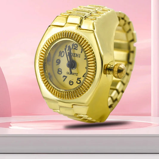 The New Best-Selling Ring Watch Features A Creative Golden Alloy Case With Fingers And A Round Dial For Couples And Men