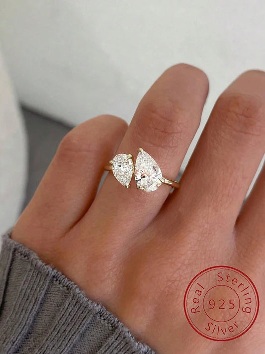 925 Sterling Silver Sparkling Water Drop Interweaving Dazzling Clear Pear CZ Finger Rings For Women Gift Wedding Fine Jewelry