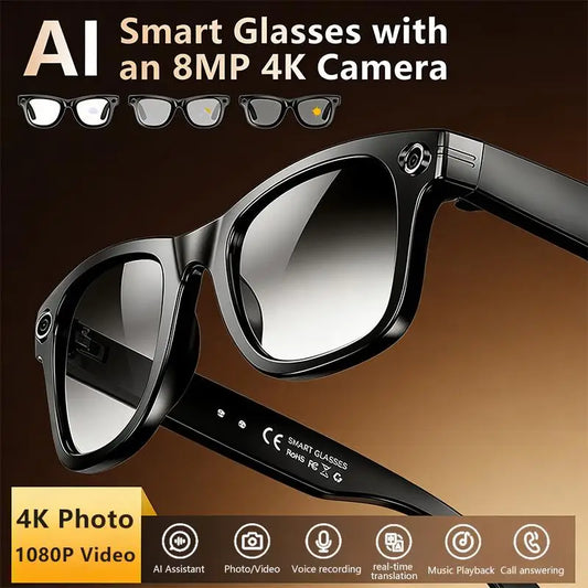 Multifunctional Smart AI Camera Glasses with 8MP 140+ Languages Real-Time Translation Bluetooth Music 1080P Video Recording