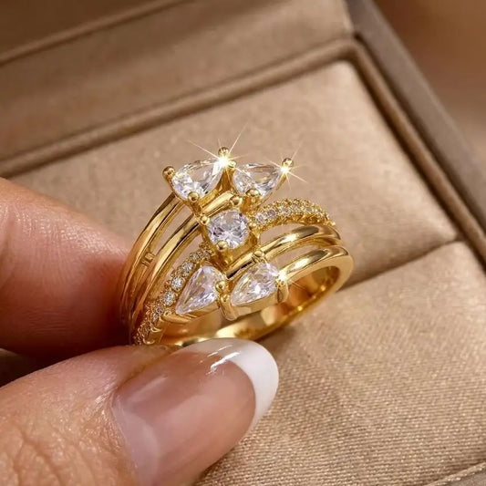New Trendy Full Sparkling Cubic Zirconia Rings For Women Multiple Layers Gorgeous Finger Ring Party Daily Wear Luxury Jewelry