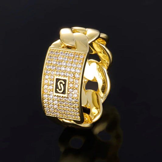 Luxury 24K 9999 Pure Gold real gold Men's Hip Hop Ring Point Diamond Cuban Ring