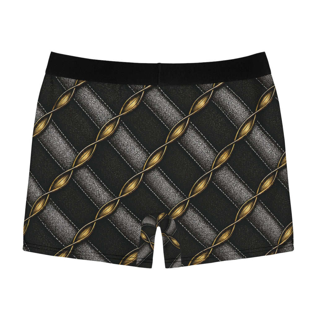 Men's Boxer Briefs — Black Quilted Chain Pattern with Gold Accent