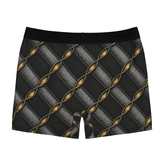Men's Boxer Briefs — Black Quilted Chain Pattern with Gold Accent