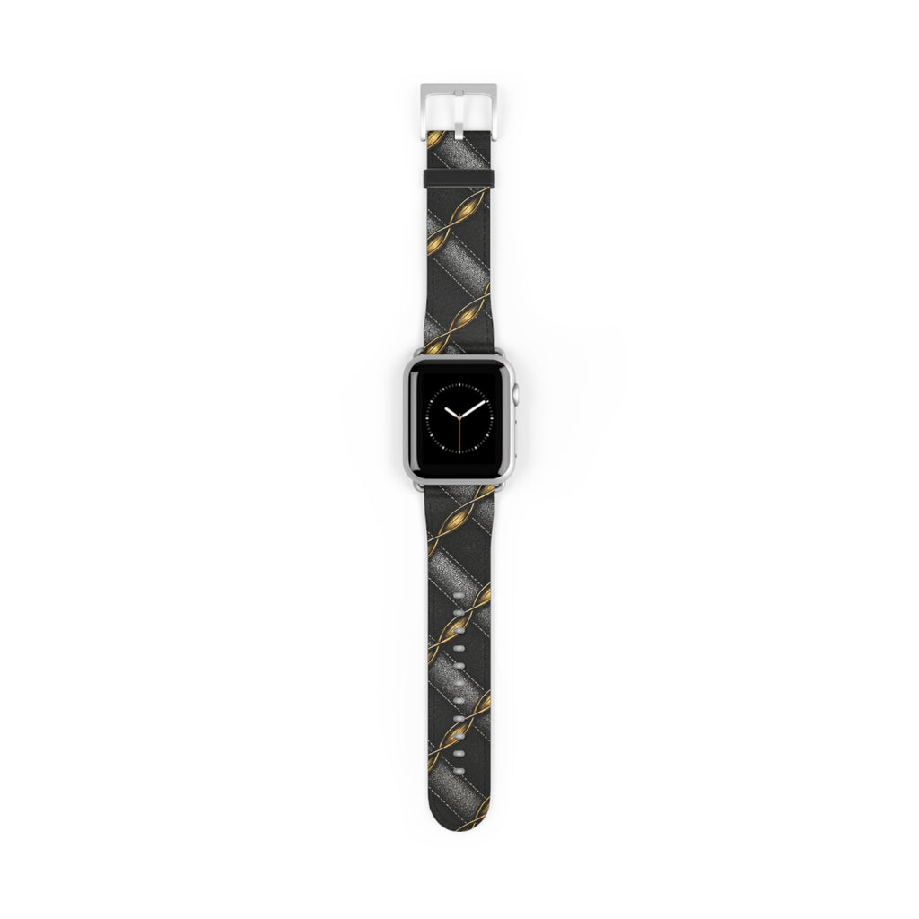 Black Quilted Leather Watch Band with Gold Chain Accent — Luxury Apple Watch Strap