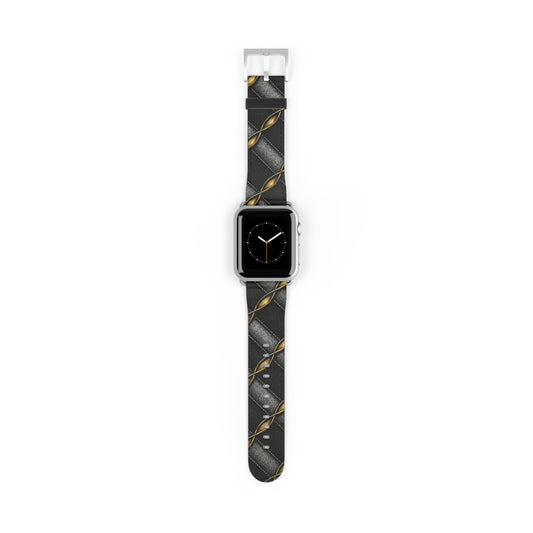Black Quilted Leather Watch Band with Gold Chain Accent — Luxury Apple Watch Strap