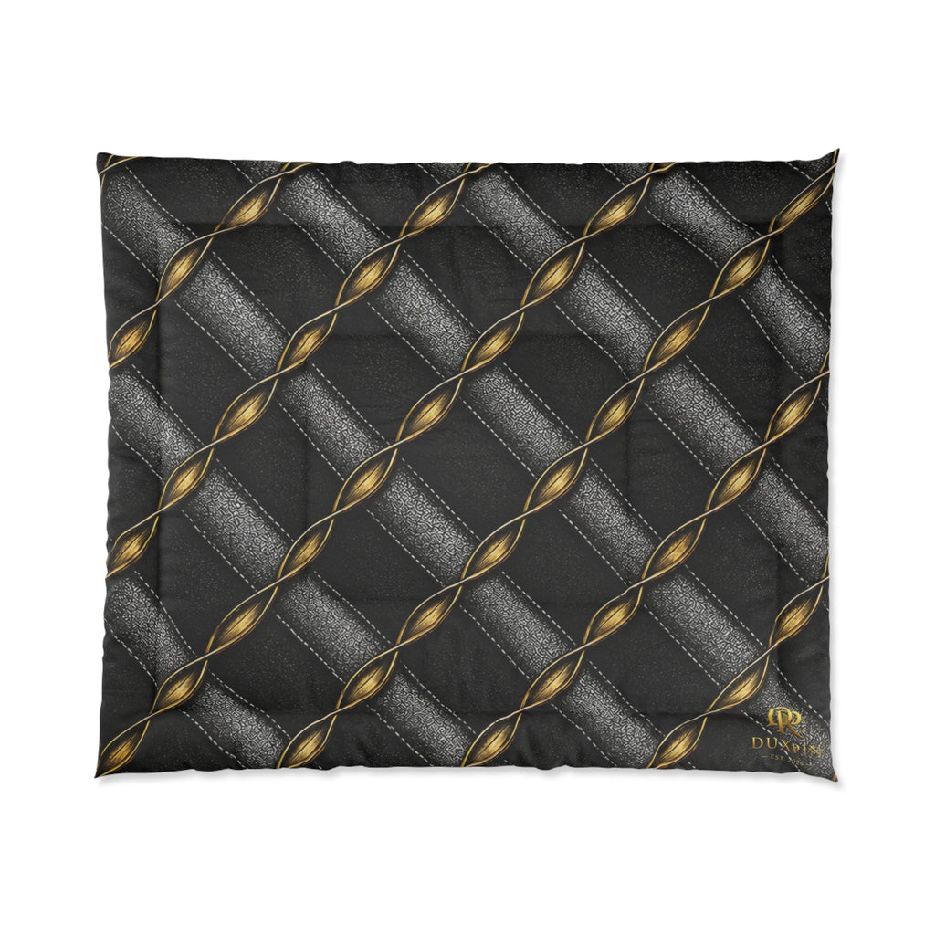 Luxury Black & Gold Quilted Comforter — Metallic Chain Lattice Design