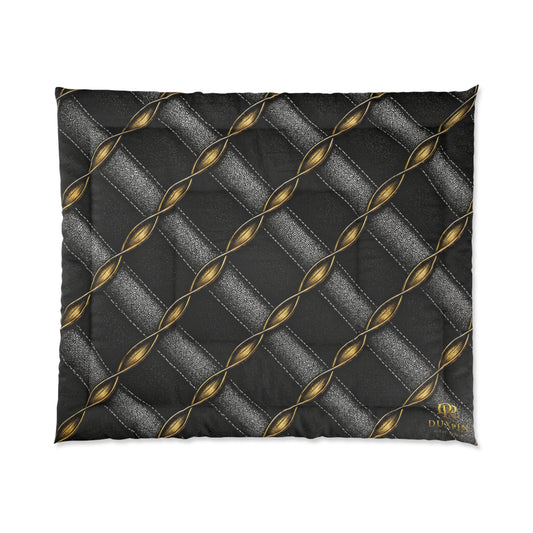 Luxury Black & Gold Quilted Comforter — Metallic Chain Lattice Design