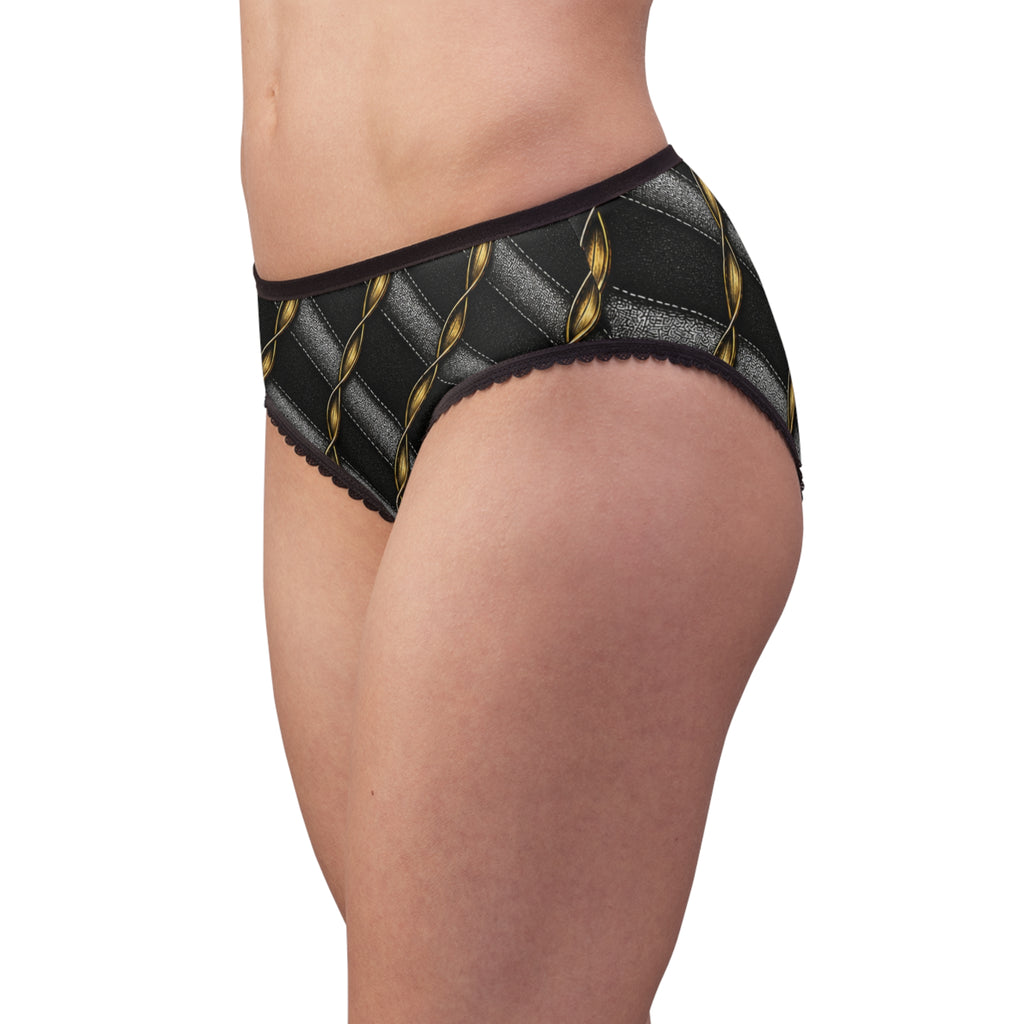 Luxe Chain-Pattern Women's Briefs — Metallic Gold & Charcoal All-Over Print