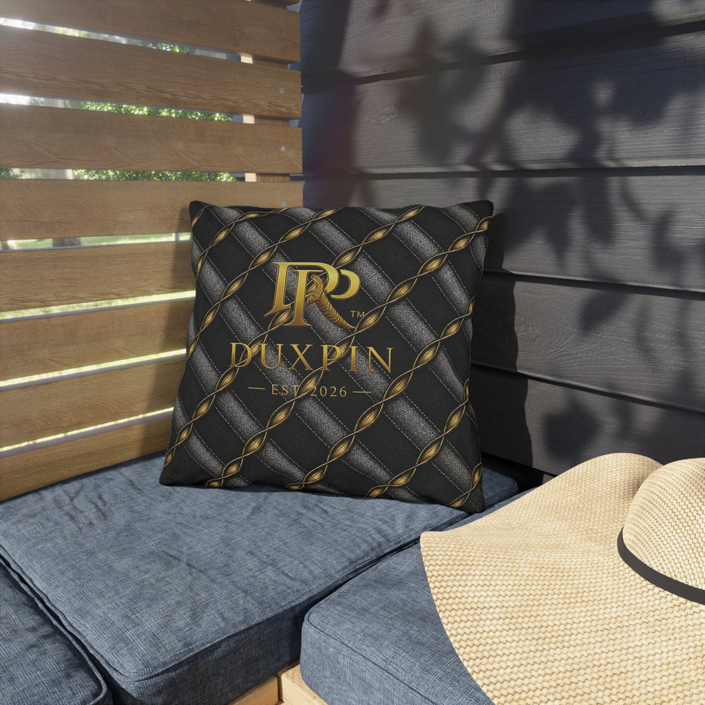 Duxpin Gold Crest Outdoor Pillow — Luxury Black Quilted Patio Accent
