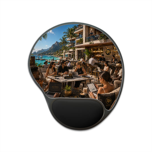 Tropical Beach Café Mouse Pad with Gel Wrist Rest – Oceanfront Workspace Vibe