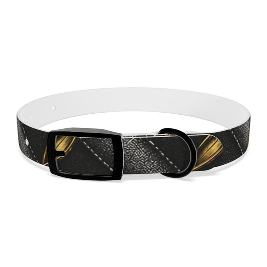 Black Leather & Gold Accent Dog Collar — Elegant Pet Collar for Small to Large Dogs