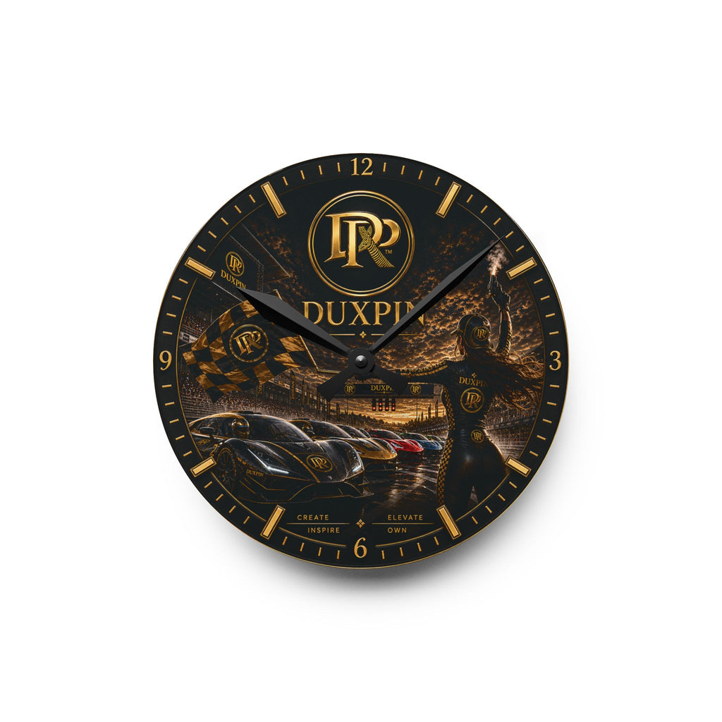Duxplay Luxury Car Scene Acrylic Wall Clock — Black & Gold Racing Decor