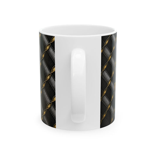 Lux Black Quilted Pattern Ceramic Mug (11oz, 15oz)