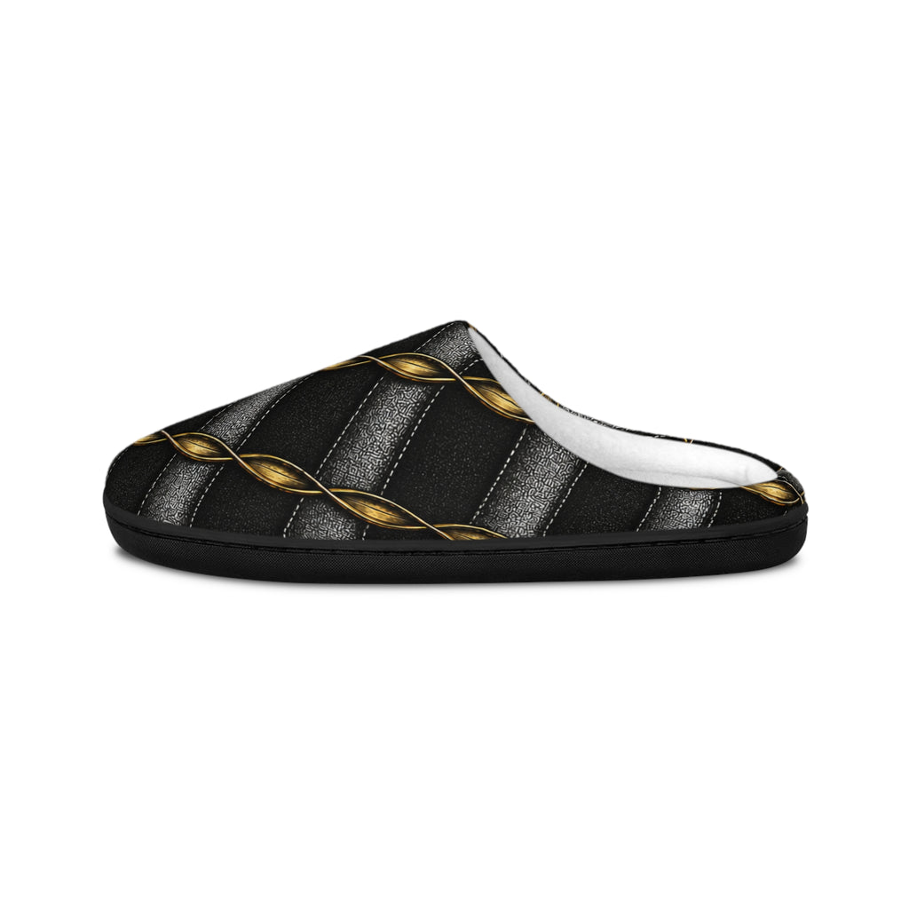 Men's Quilted Black & Gold Pattern Indoor Slippers