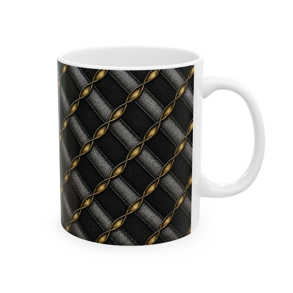 Lux Black Quilted Pattern Ceramic Mug (11oz, 15oz)