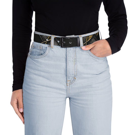 Duxpin | Black Leather Stitch-Pattern Belt — Casual Jeans Accessory