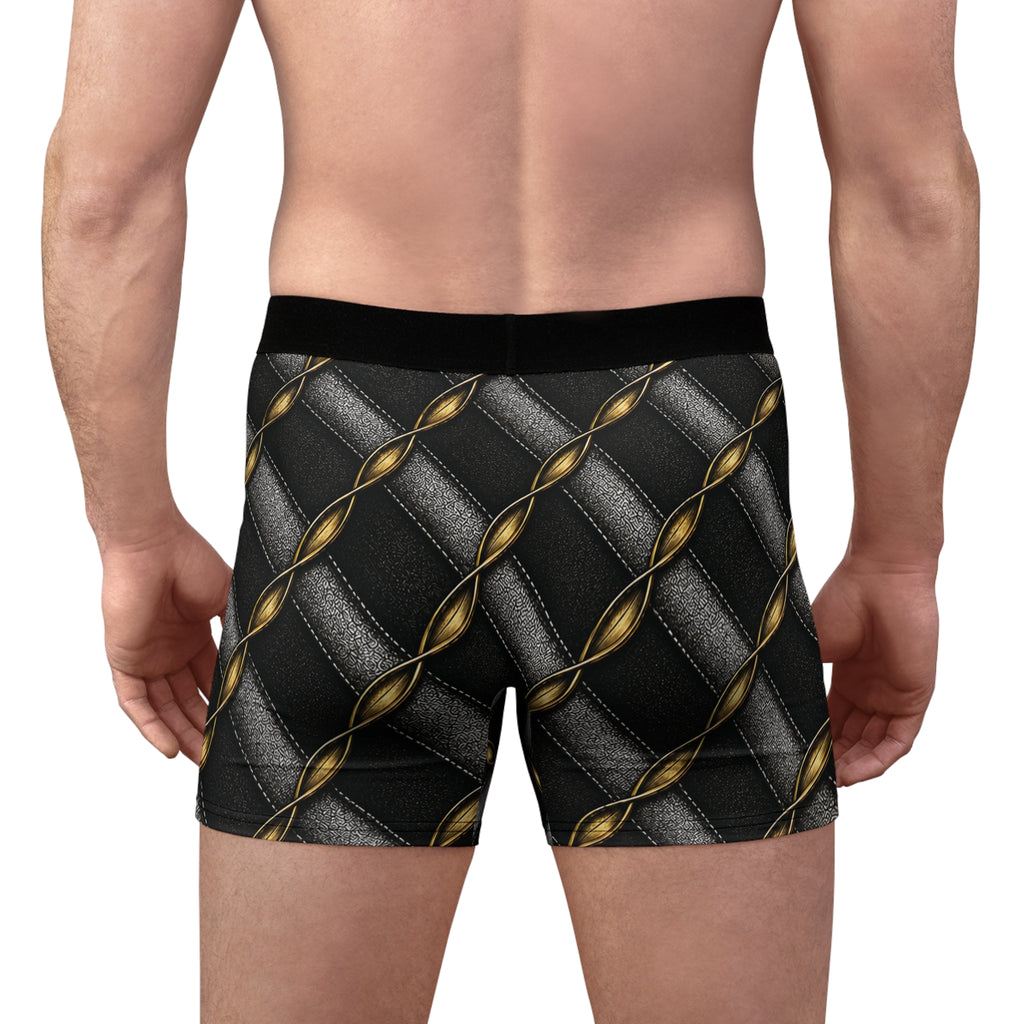 Men's Boxer Briefs — Black Quilted Chain Pattern with Gold Accent
