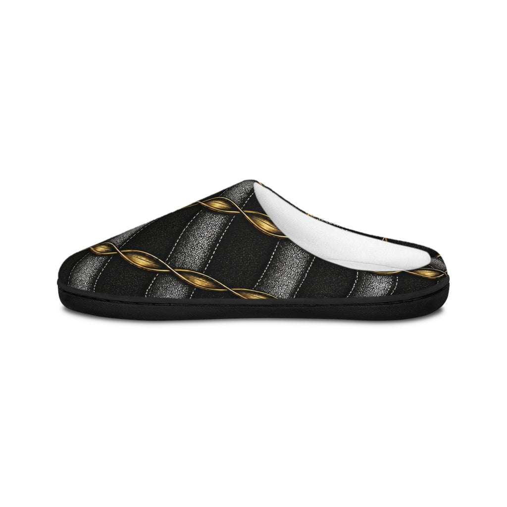 Men's Quilted Black & Gold Pattern Indoor Slippers