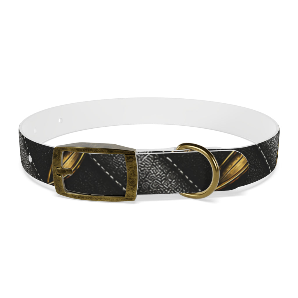 Black Leather & Gold Accent Dog Collar — Elegant Pet Collar for Small to Large Dogs