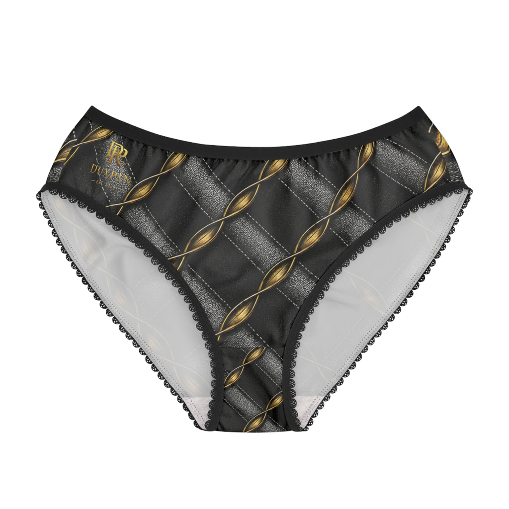 Luxe Chain-Pattern Women's Briefs — Metallic Gold & Charcoal All-Over Print