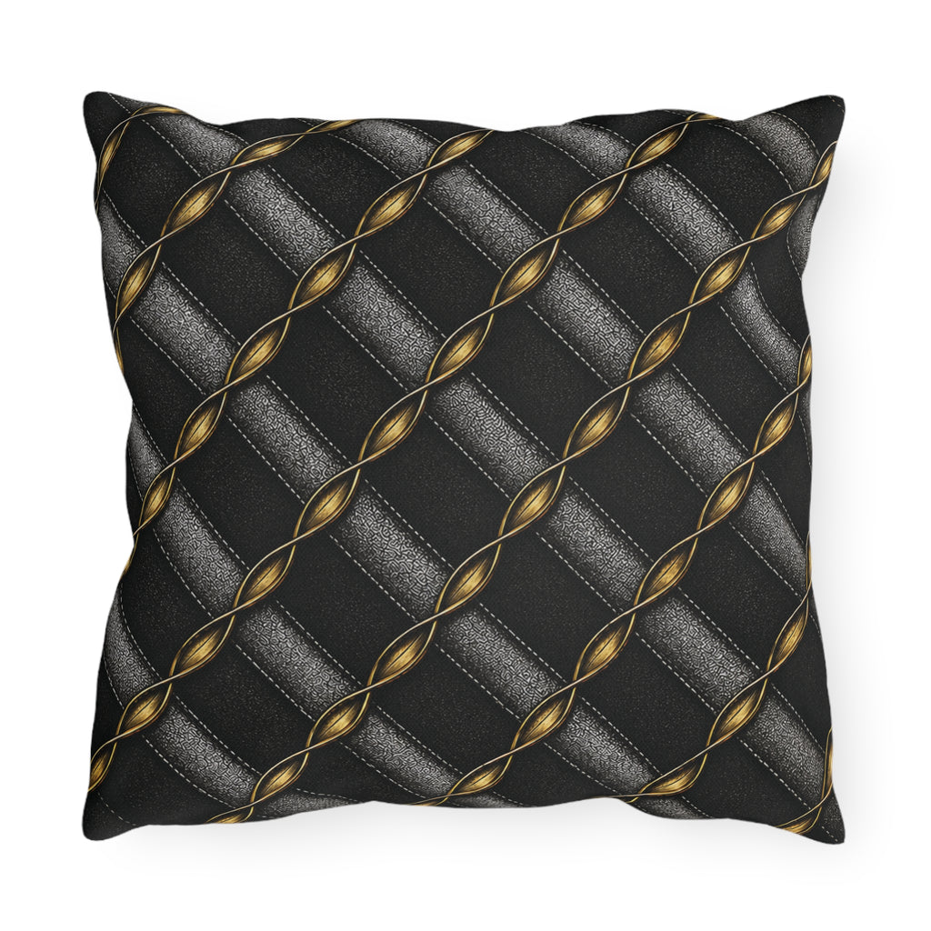 Duxpin Gold Crest Outdoor Pillow — Luxury Black Quilted Patio Accent