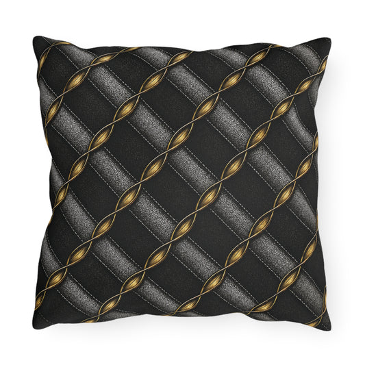 Duxpin Gold Crest Outdoor Pillow — Luxury Black Quilted Patio Accent