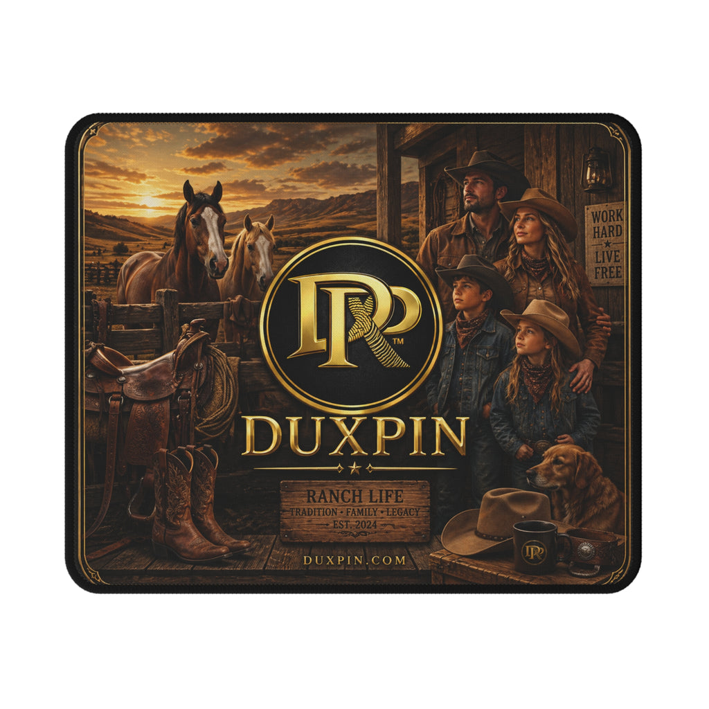 Ranch Life Non‑Slip Gaming Mouse Pad — Duxpin Western Logo & Family Scene
