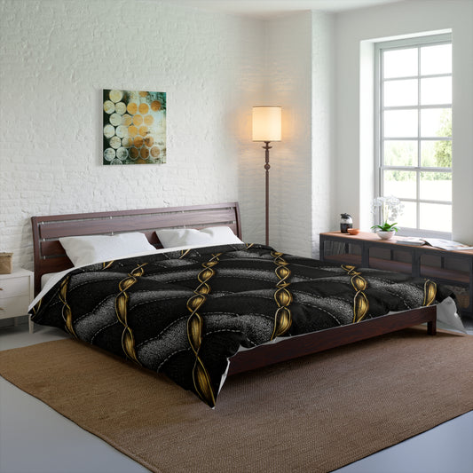 Luxury Black & Gold Quilted Comforter — Metallic Chain Lattice Design