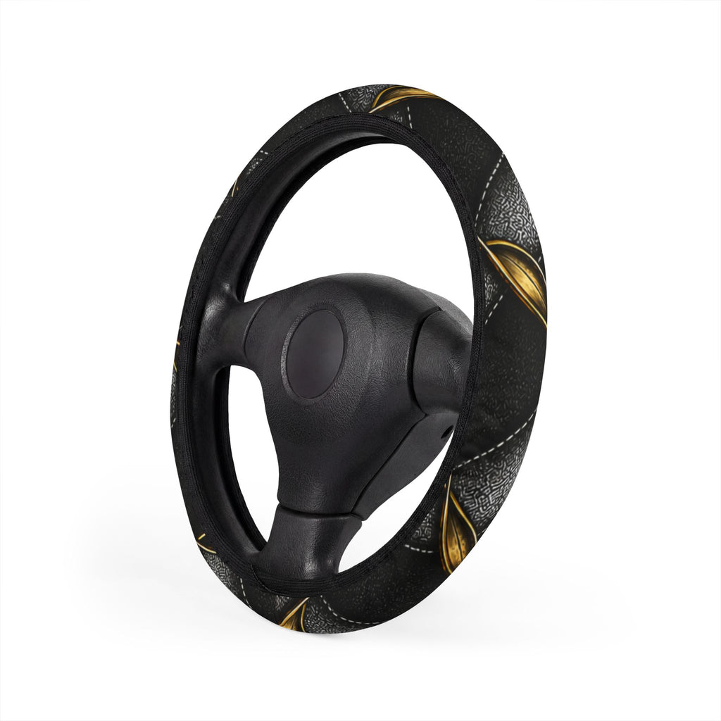 Steering Wheel Cover — Black Leatherette with Gold Celtic Knot Accent
