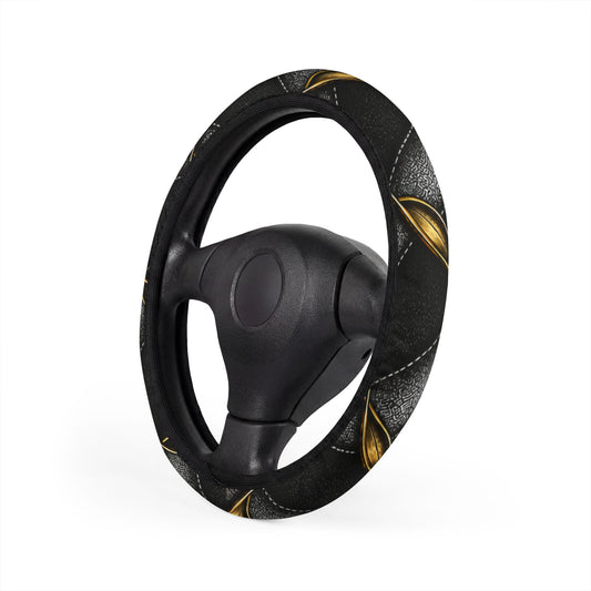 Steering Wheel Cover — Black Leatherette with Gold Celtic Knot Accent