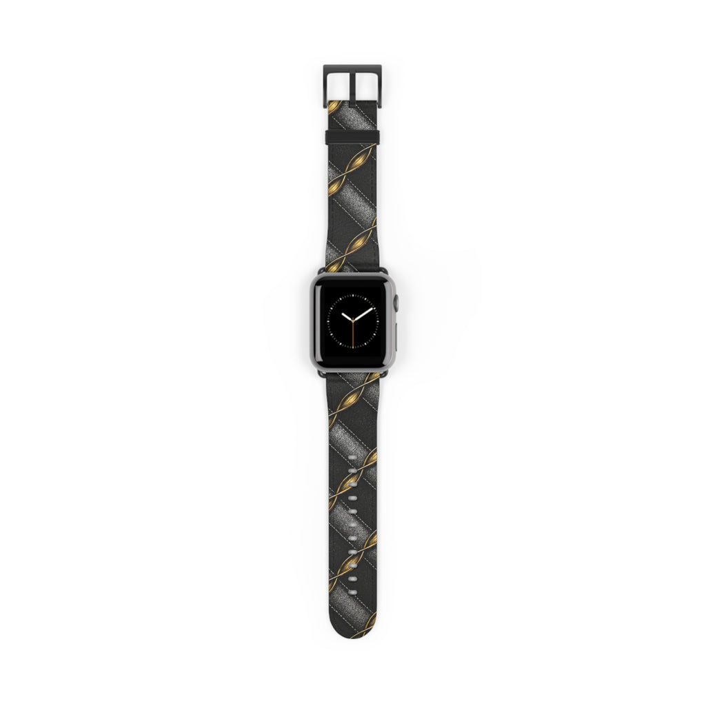 Black Quilted Leather Watch Band with Gold Chain Accent — Luxury Apple Watch Strap