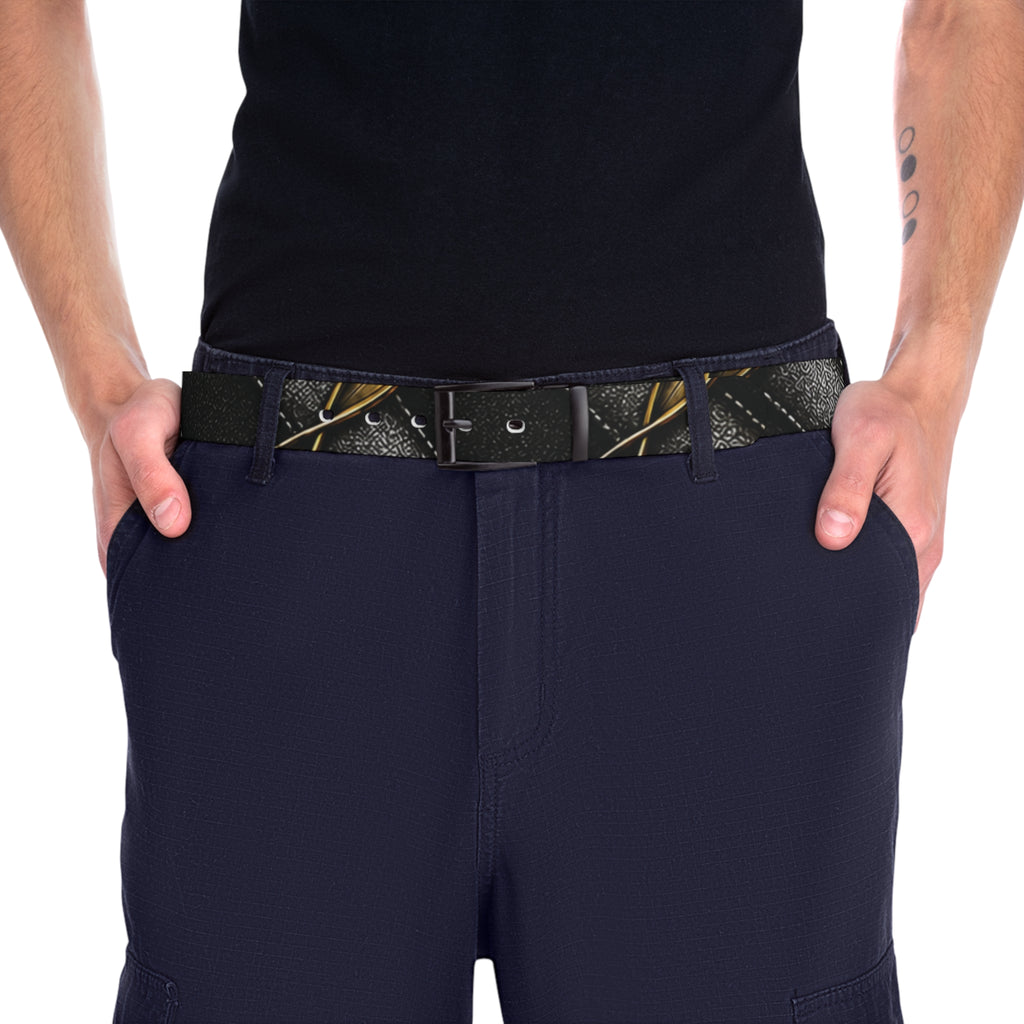 Duxpin | Black Leather Stitch-Pattern Belt — Casual Jeans Accessory