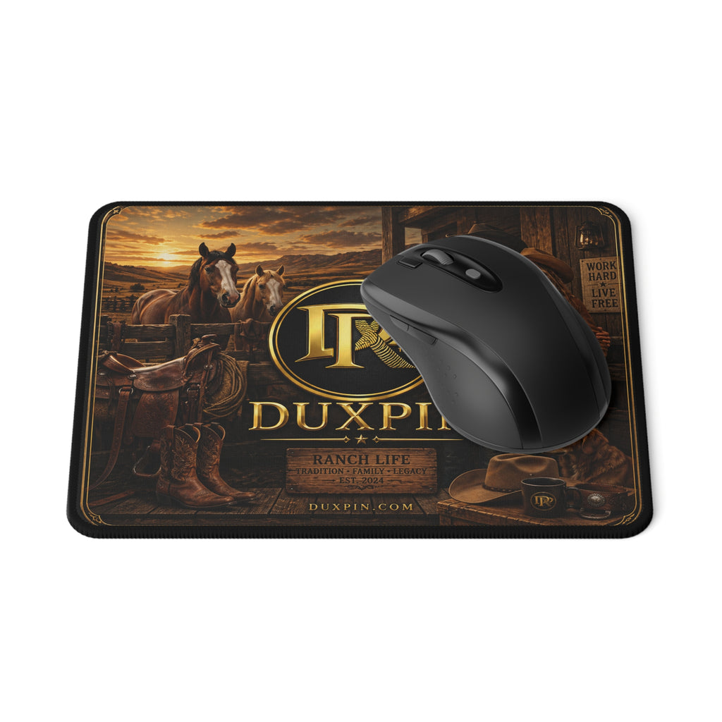 Ranch Life Non‑Slip Gaming Mouse Pad — Duxpin Western Logo & Family Scene