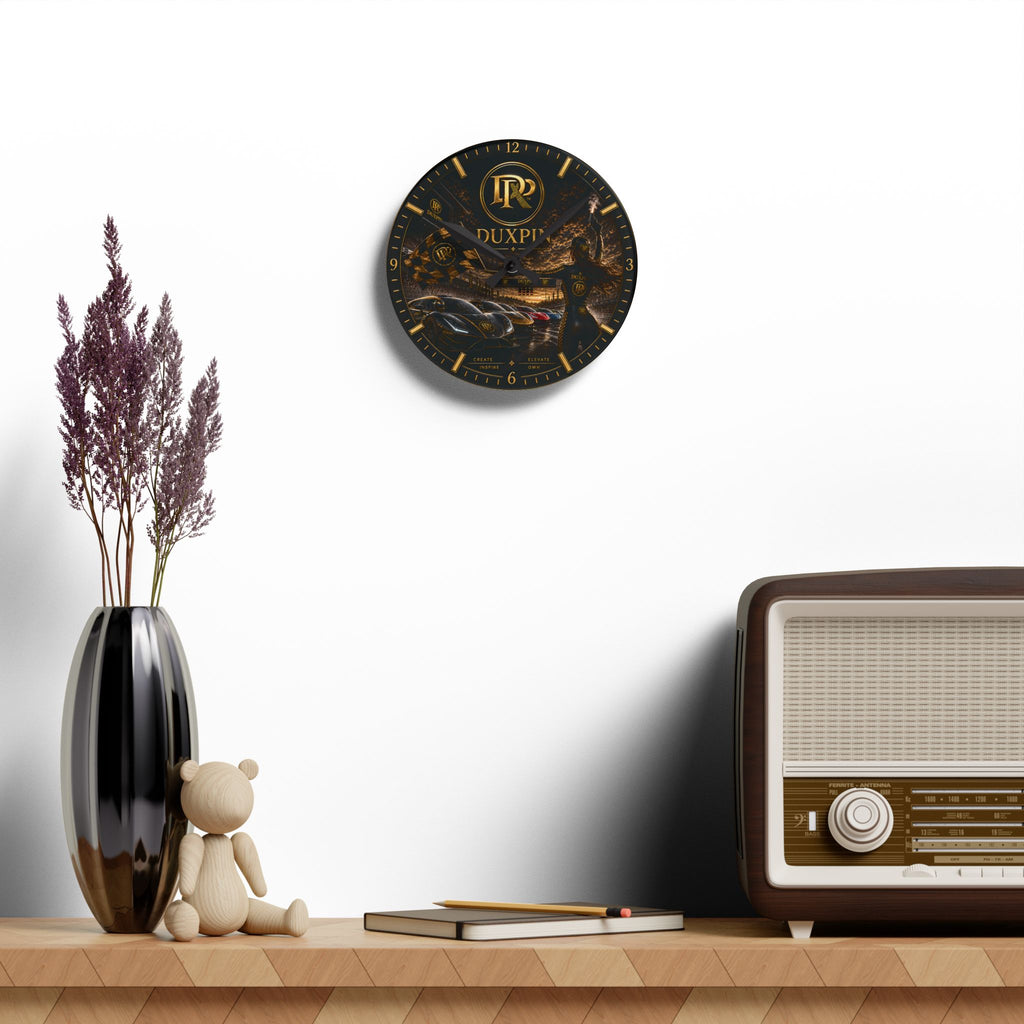 Duxplay Luxury Car Scene Acrylic Wall Clock — Black & Gold Racing Decor