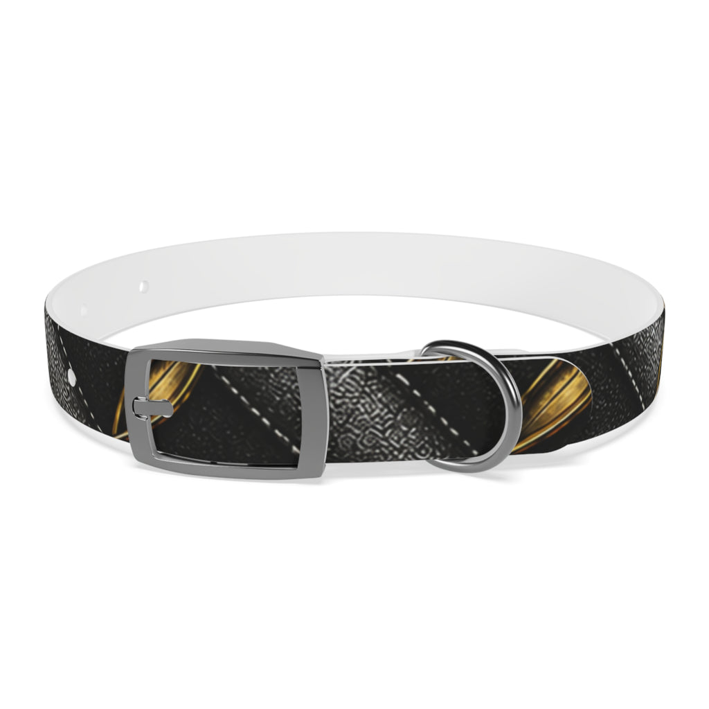 Black Leather & Gold Accent Dog Collar — Elegant Pet Collar for Small to Large Dogs