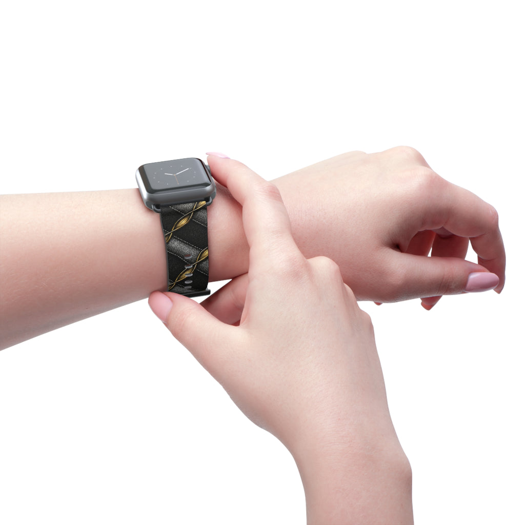 Black Quilted Leather Watch Band with Gold Chain Accent — Luxury Apple Watch Strap
