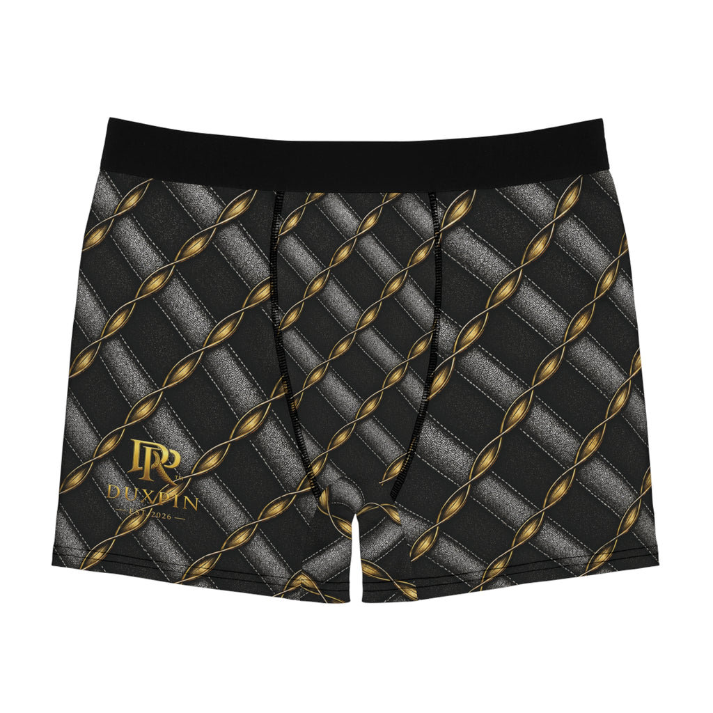 Men's Boxer Briefs — Black Quilted Chain Pattern with Gold Accent