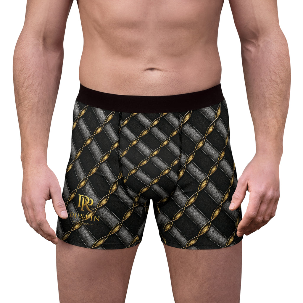 Men's Boxer Briefs — Black Quilted Chain Pattern with Gold Accent