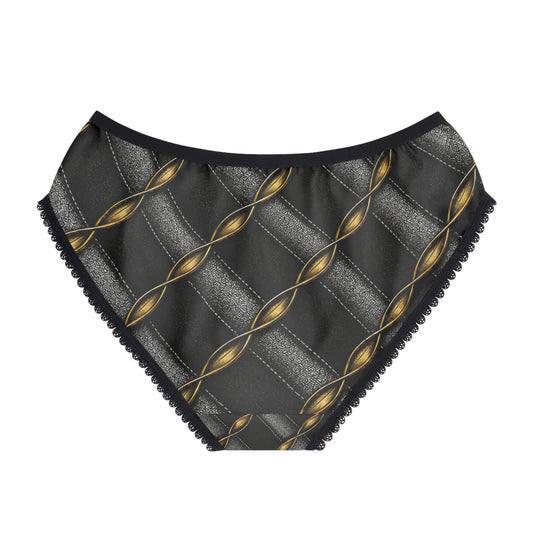 Luxe Chain-Pattern Women's Briefs — Metallic Gold & Charcoal All-Over Print