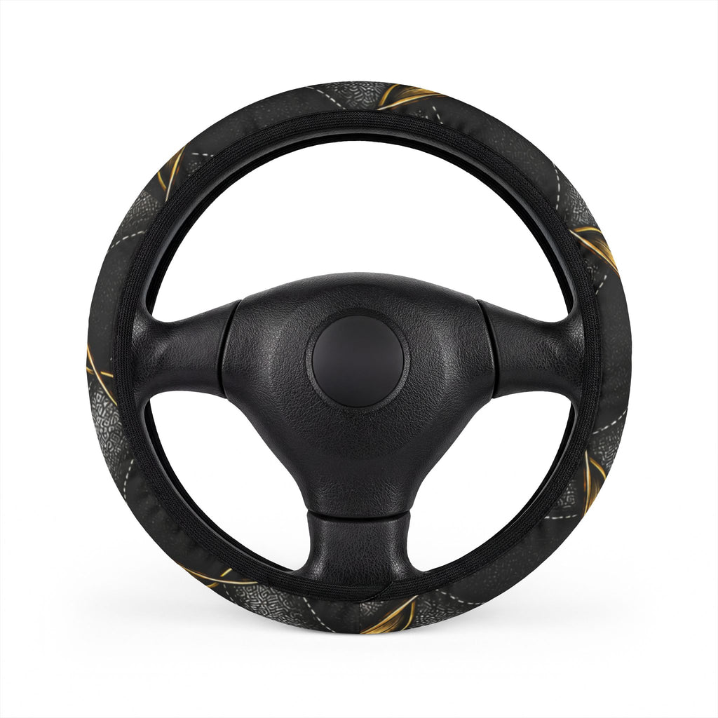 Steering Wheel Cover — Black Leatherette with Gold Celtic Knot Accent