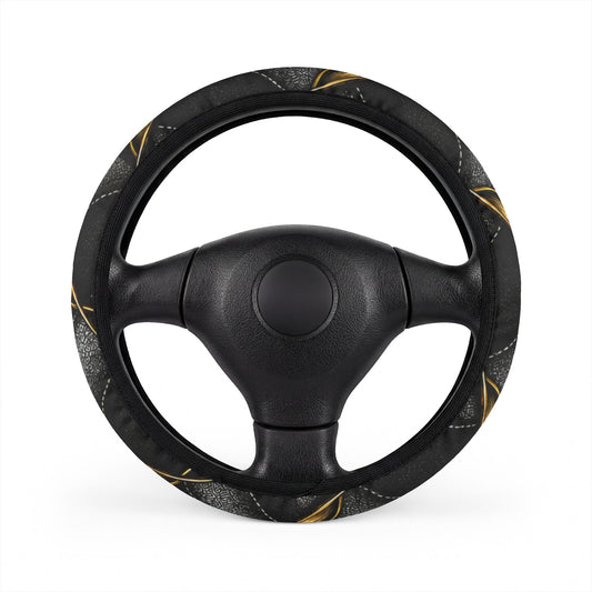 Steering Wheel Cover — Black Leatherette with Gold Celtic Knot Accent