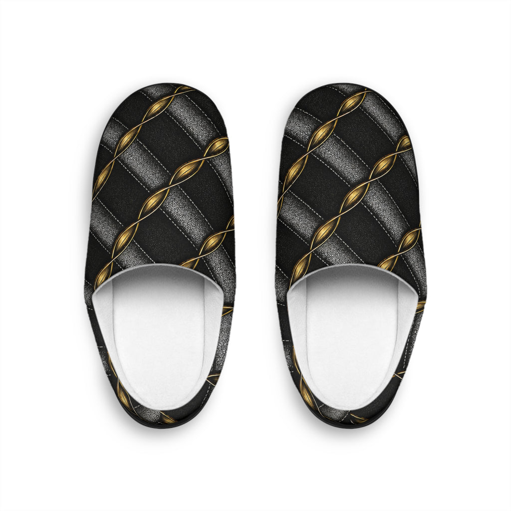 Men's Quilted Black & Gold Pattern Indoor Slippers